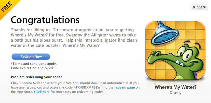 codigowater Consigue un código para descagar Wheres My Water?