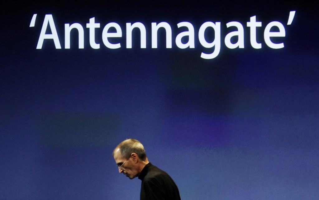 Apple CEO Jobs appears on stage during a news conference at Apple headquarters in California